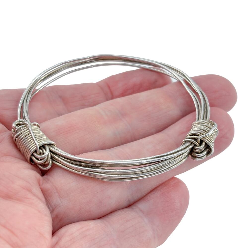 Vintage Sterling Silver 925 Multi Wire Coiled Bangle Bracelet 7"